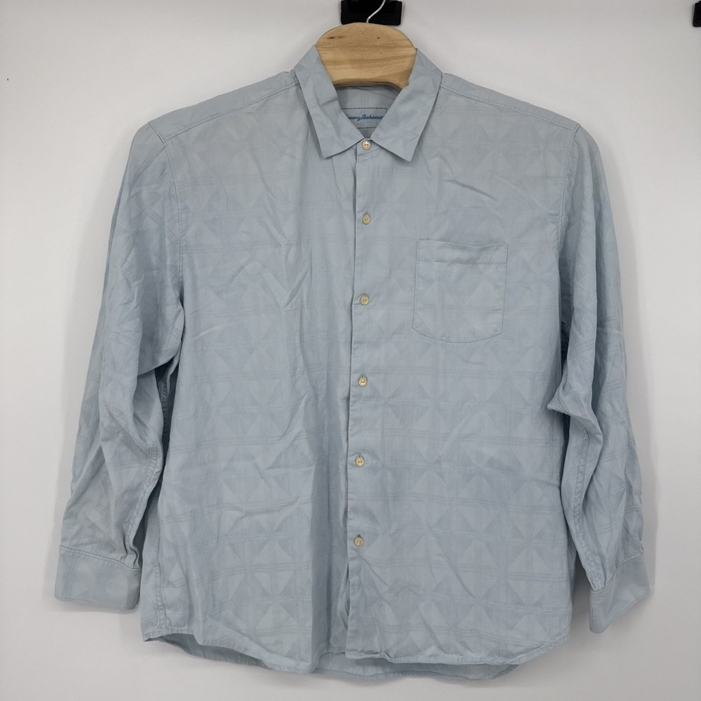 Tommy Bahama Hawaiian Shirt XXL Silk Blend Long Sleeve Button AOP Geometric